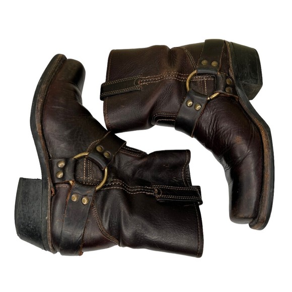 Frye #77455 Harness Brown Leather Motorcycle Boot Women’s Size 7 - Picture 6 of 9